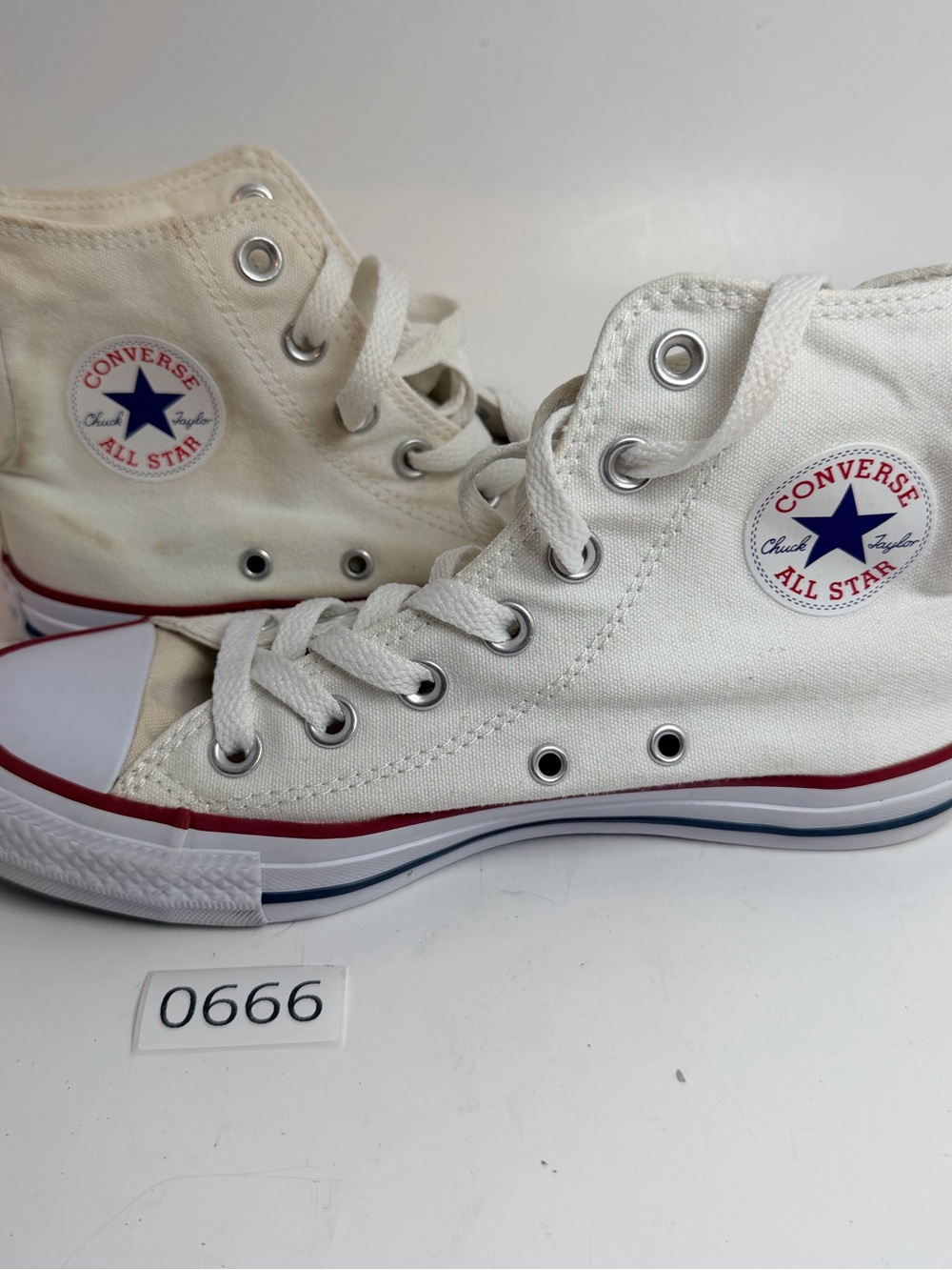 Converse White High Top Sneakers with Red & Blue Trim